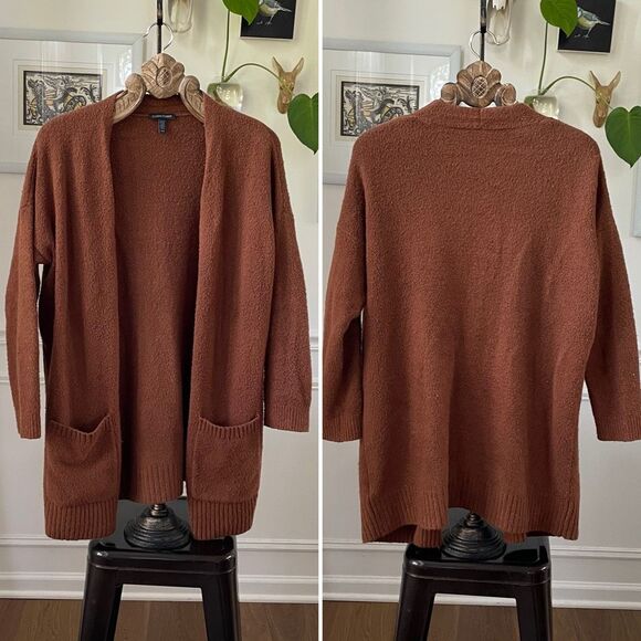 Eileen Fisher Copper Brown Longline Cardigan Pockets Organic Cotton Blend M - Picture 1 of 5